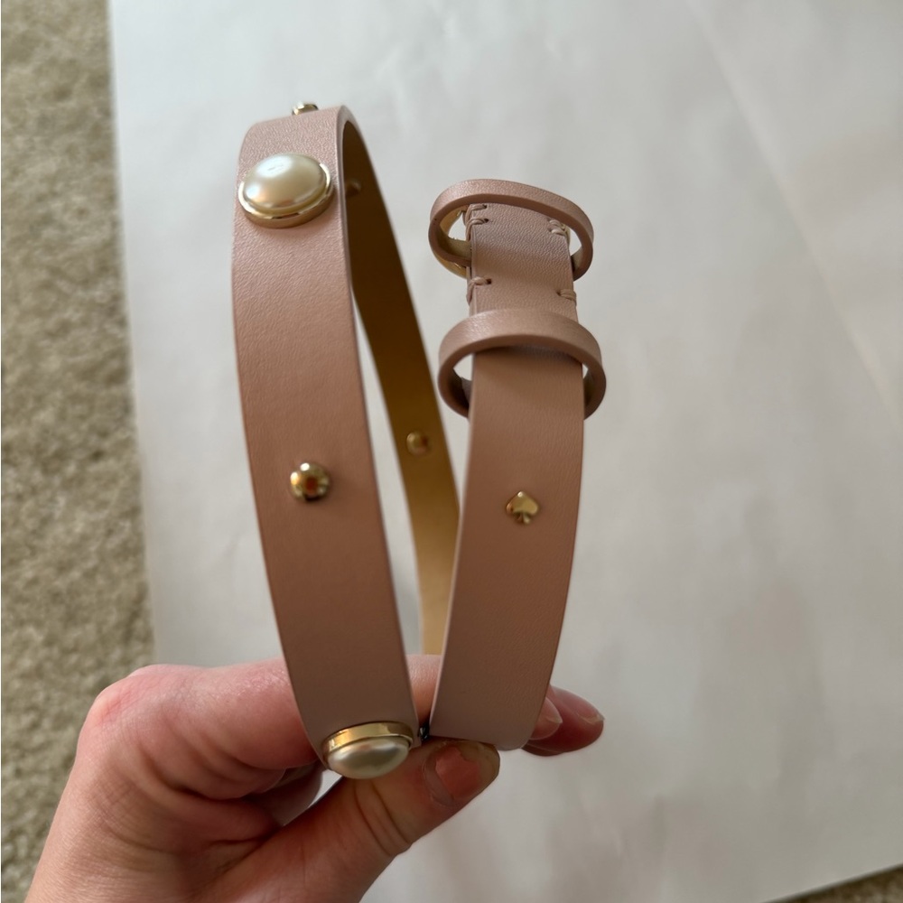 Women’s Pink Leather Belt with Pearl/Metal Studs.